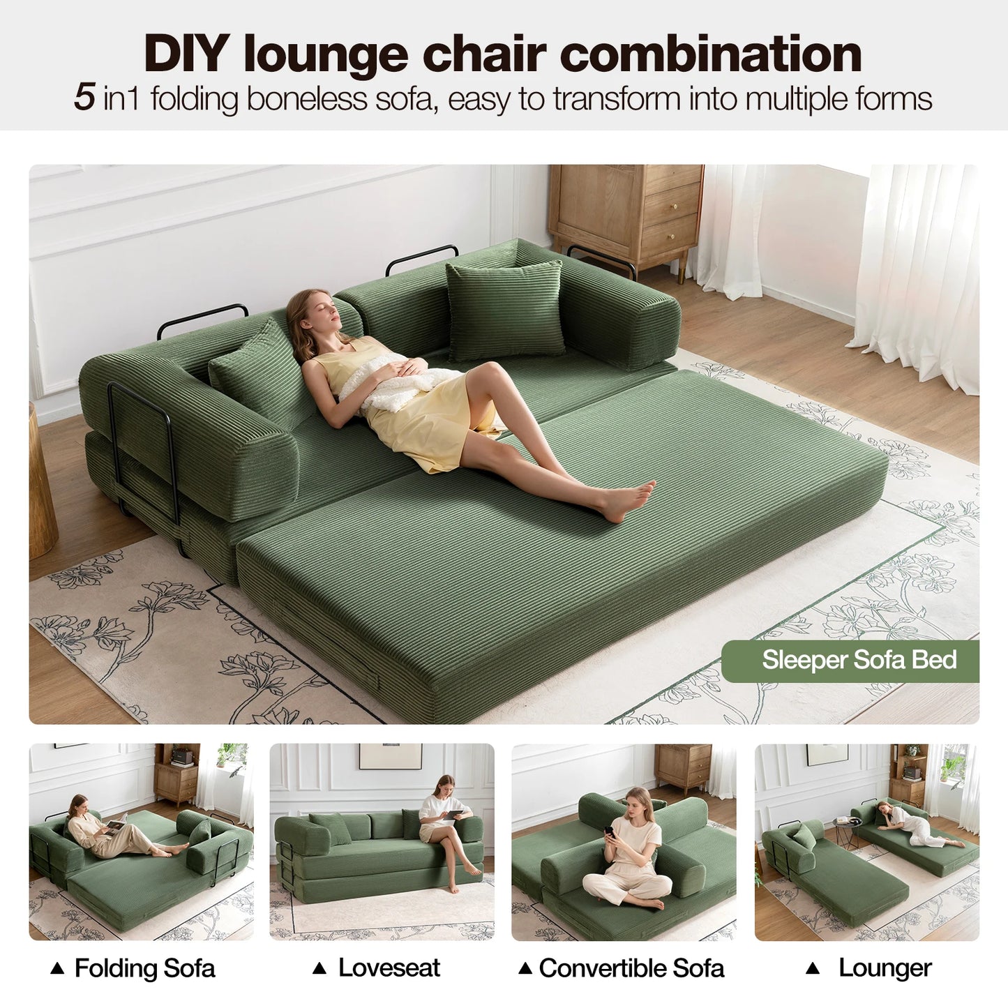 Tholasis Convertible Sofa Bed Fixed Frame For Small Spaces