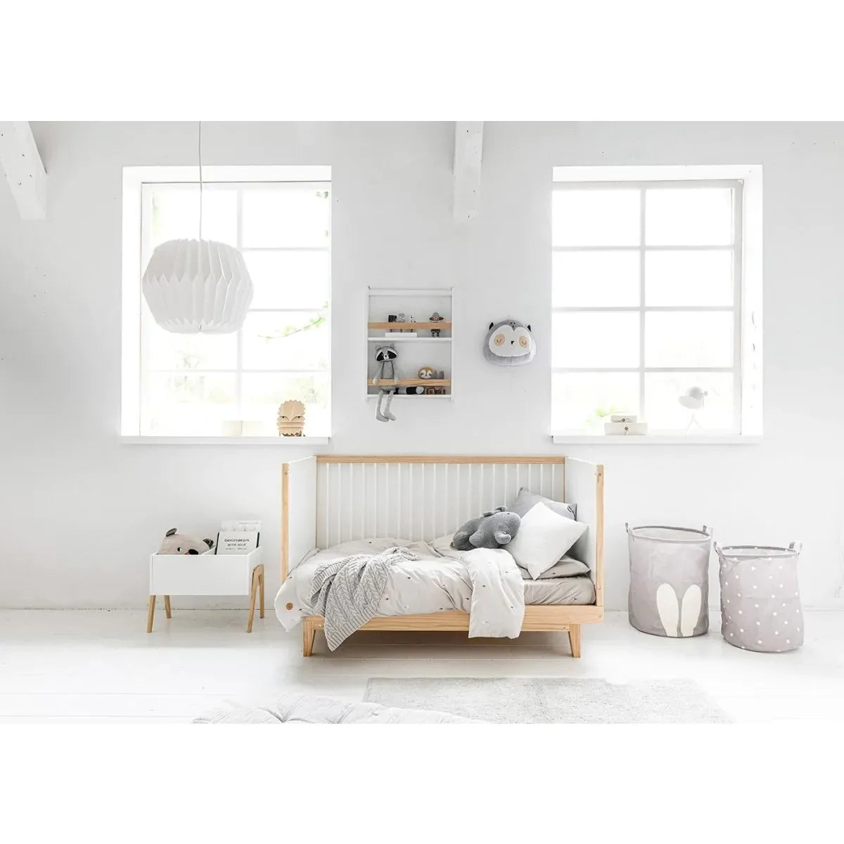 Wooden Convertible Montessori Floor Bed With Seagrass Storage Drawers