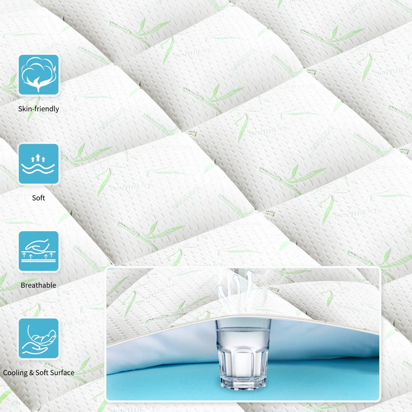 JHK Gel Memory Foam Mattress Topper Dual Layer Cooling Ventilated