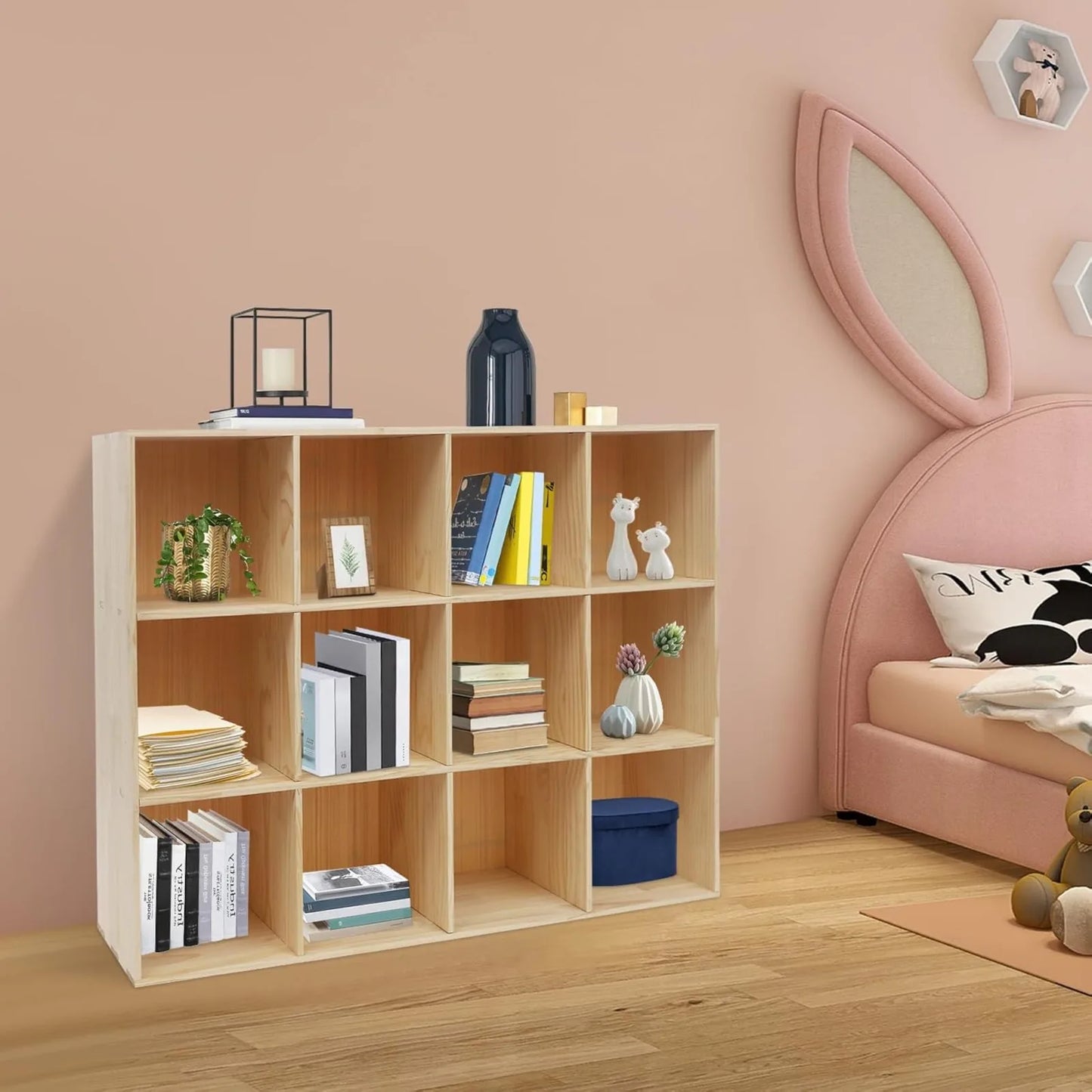 12 Cube Storage Organizer Wood Bookshelf For Home Library