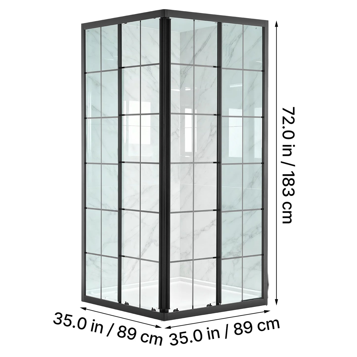SucceBuy Framed Corner Double Sliding Shower Door With Tempered Glass