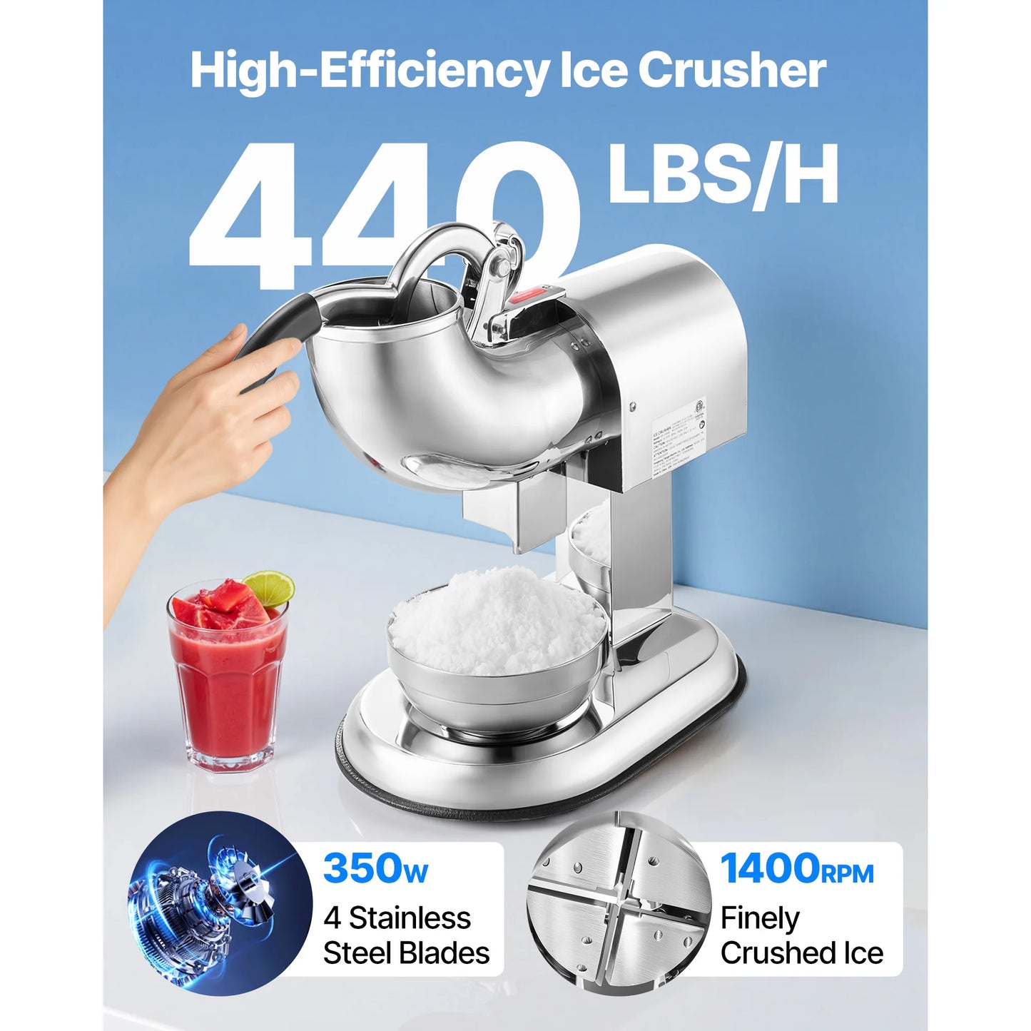 SucceBuy Ice Crusher 440 Lb Per Hour Snow Cone Maker