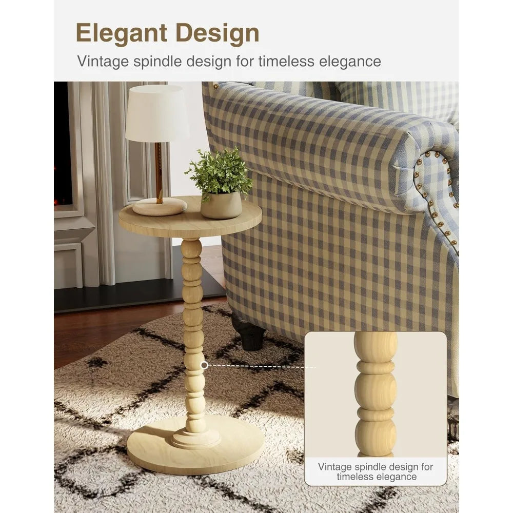 NBVCX Small Round Wood Leg Pedestal Side Table Living Room