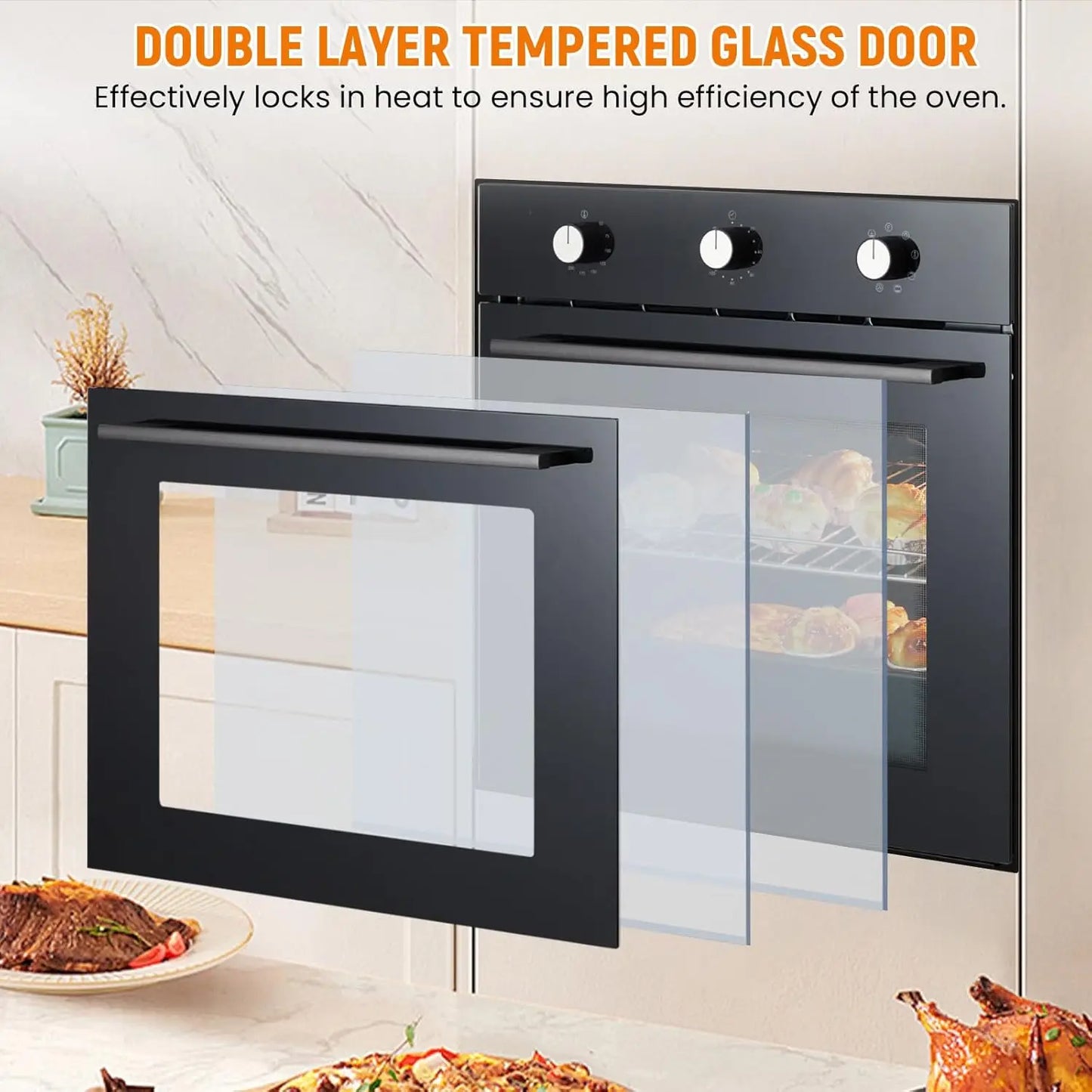 XMSJ Electric Wall Oven Convection Stainless Steel 8 Cooking Modes