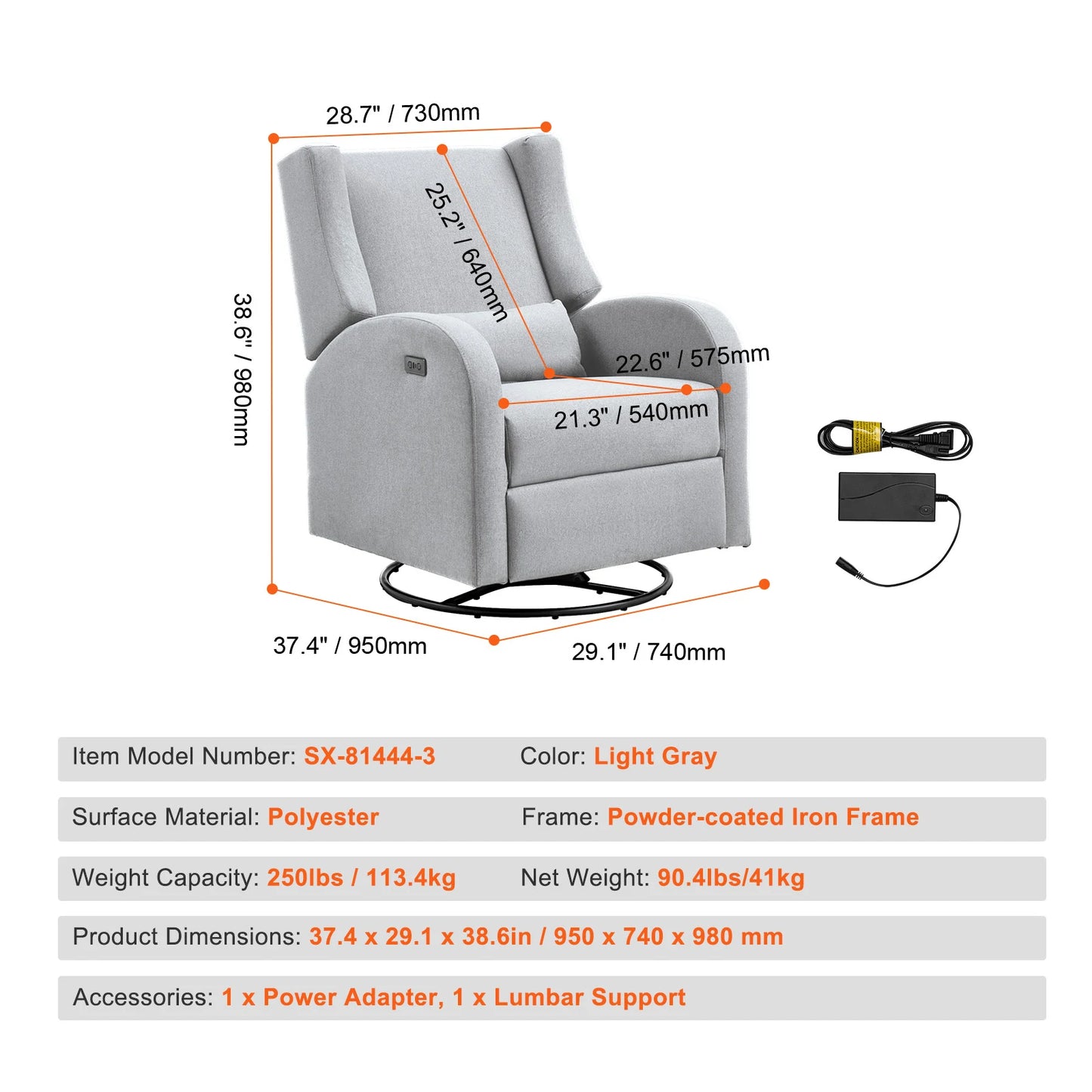 SucceBuy Power Recliner And Swivel Glider With USB Port