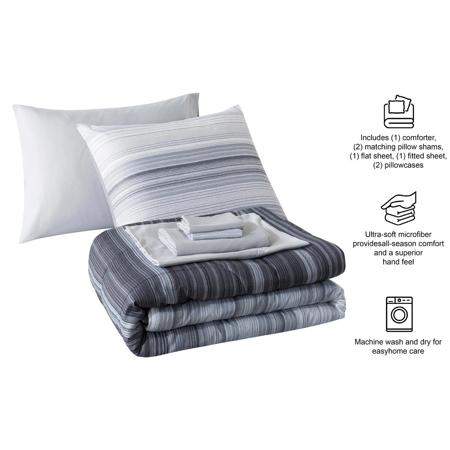 7-Piece Reversible Bed In A Bag Comforter Set With Sheets