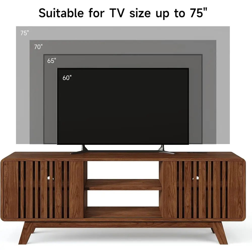 Modern TV Stand Entertainment Center With Power Outlet Sliding Door
