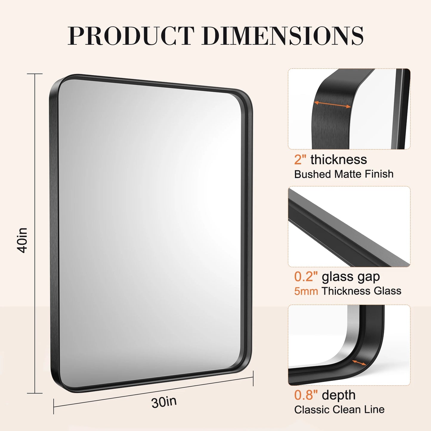 JHK Matte Metal Framed Bathroom Mirror For Wall Vanity