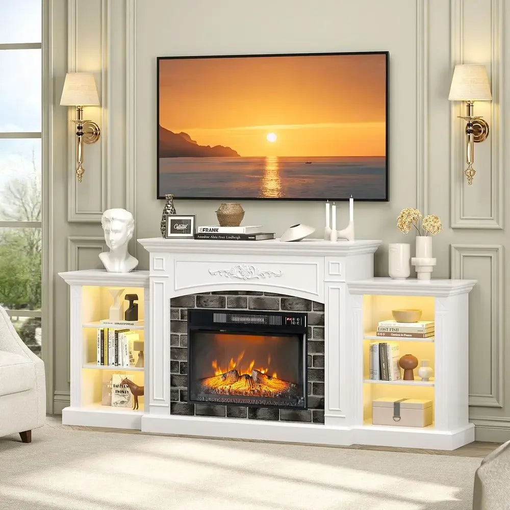 XMSJ Fireplace TV Stand Farmhouse Entertainment Center With Electric Fireplace