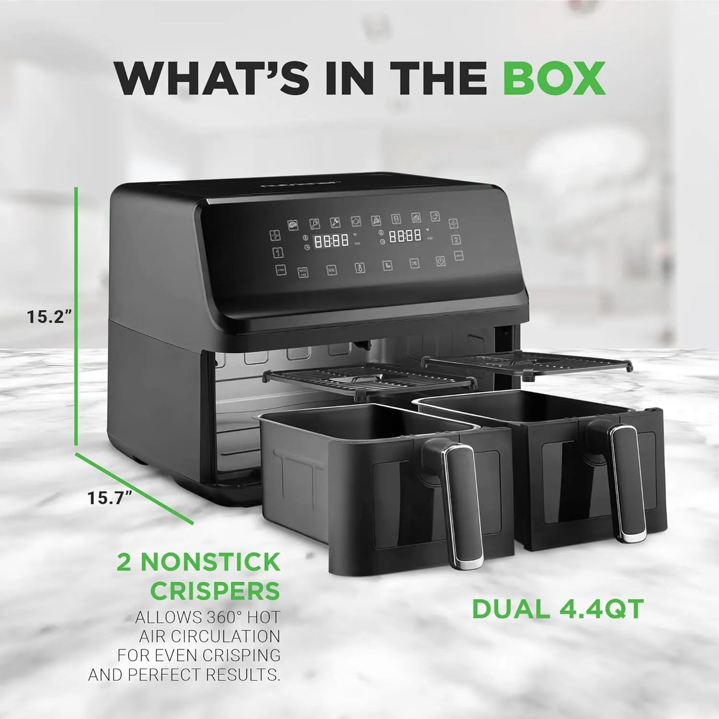 XMSJ Dual Zone Air Fryer With Transparent Window 9in1 Presets