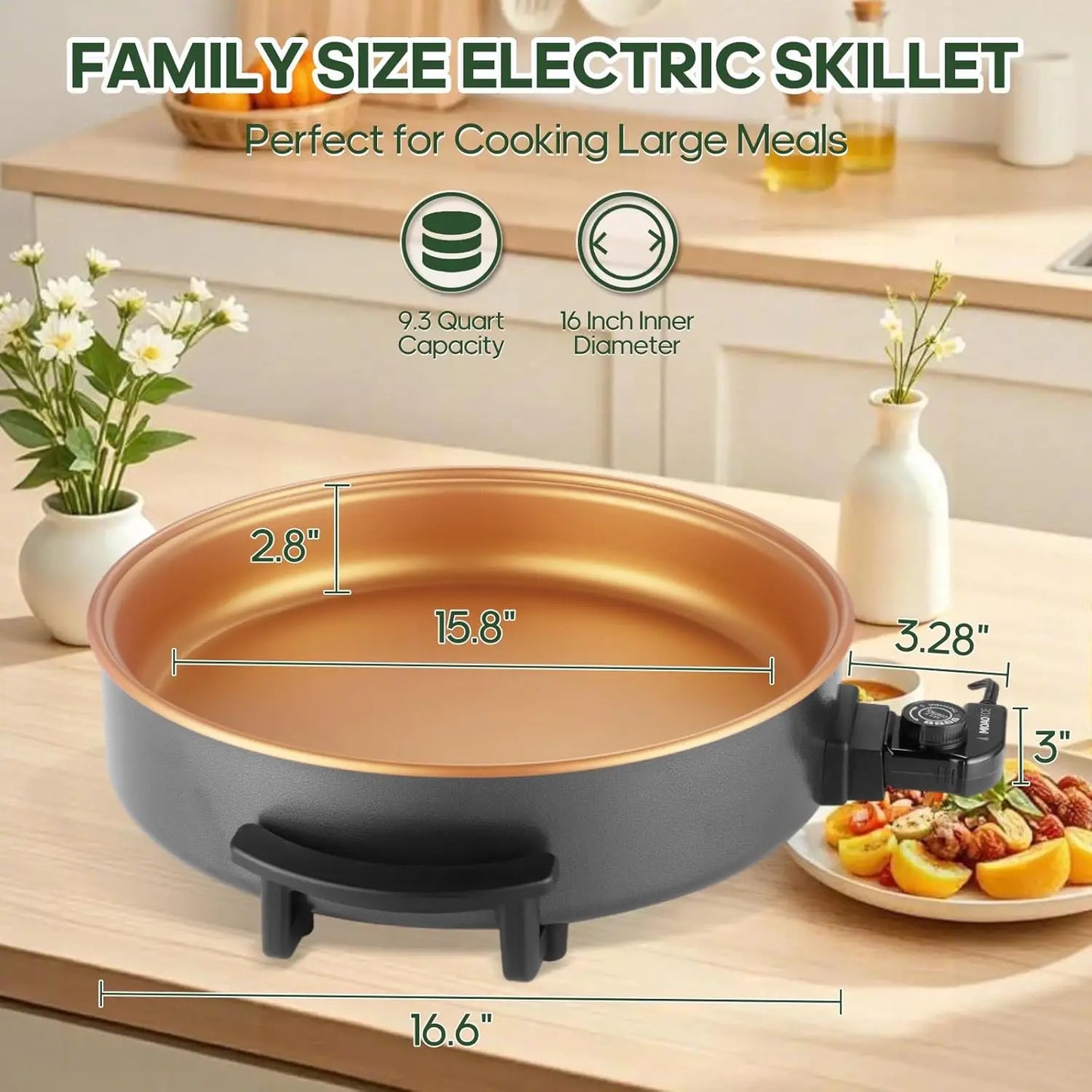 XMSJ Electric Skillet With Lid Nonstick Ceramic Temperature Control