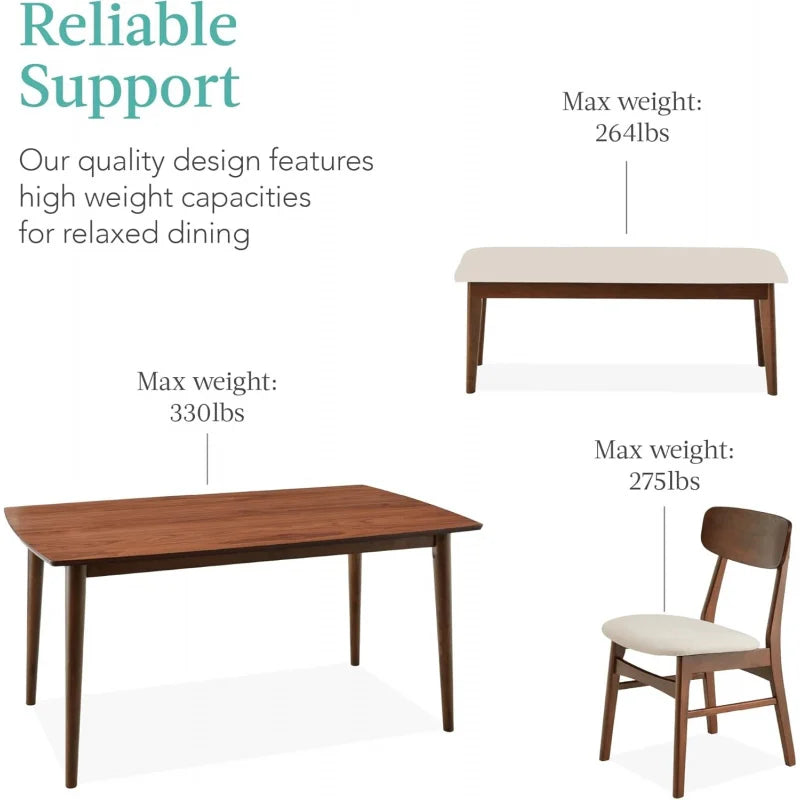 6-Piece Wooden Dining Table And Upholstered Chair Set Rubberwood