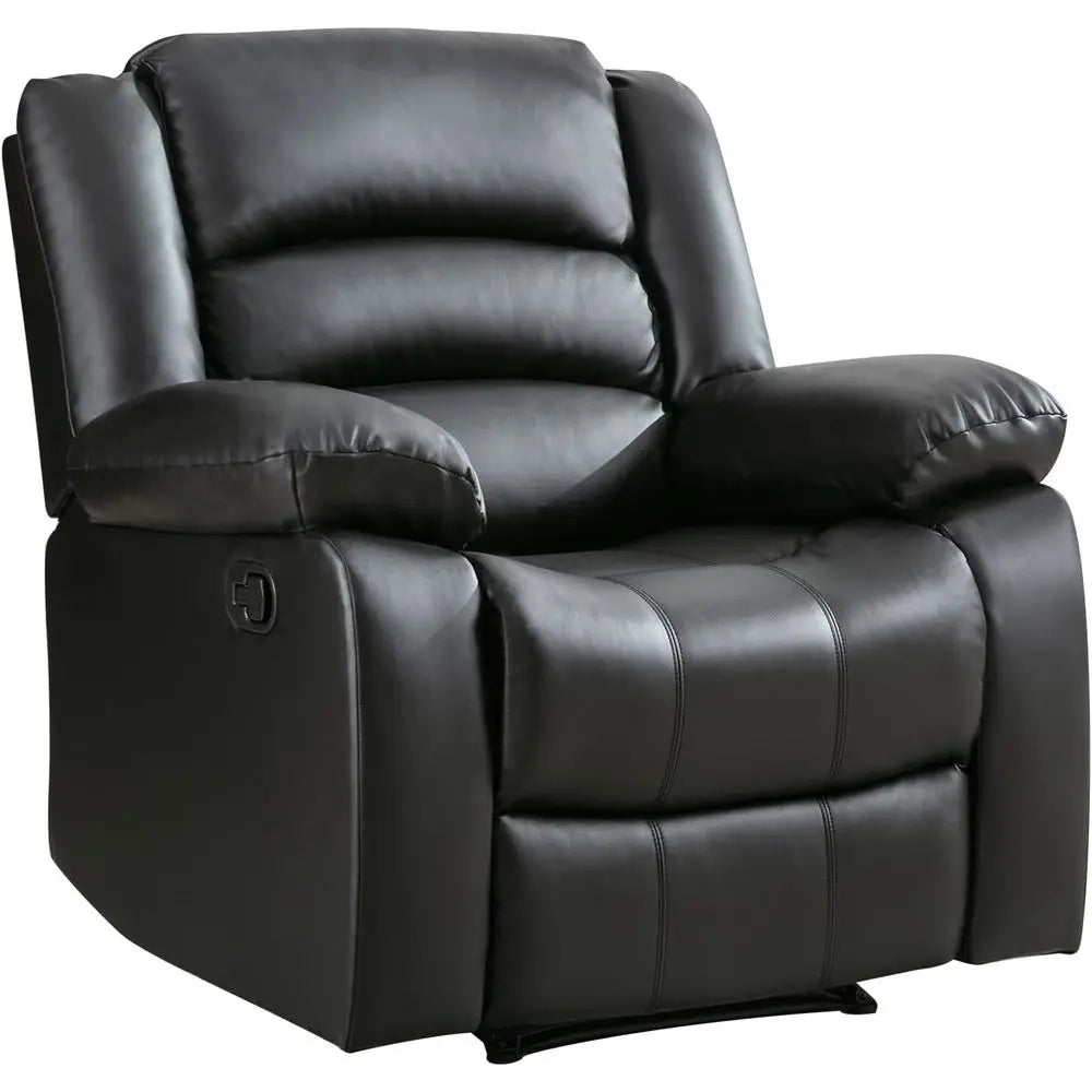 Overstuffed Arm And Back Recliner Chair With Manual Recline Leather