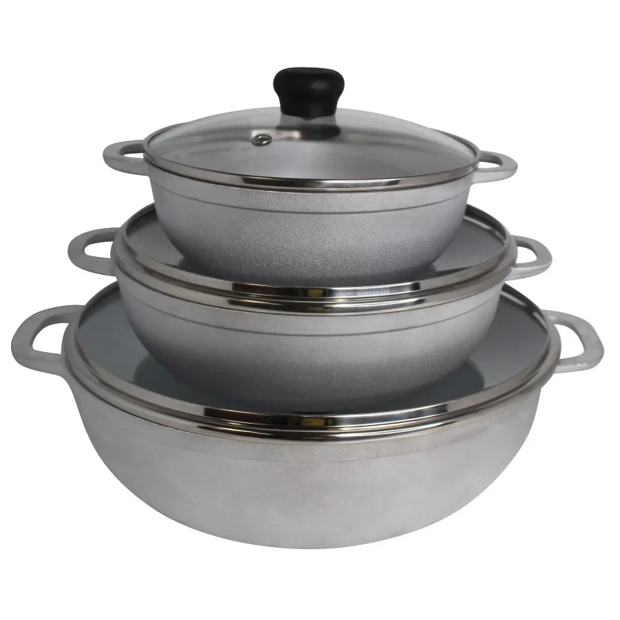 IMUSA Cast Aluminum Caldero Cookware Set With Tempered Glass Lids