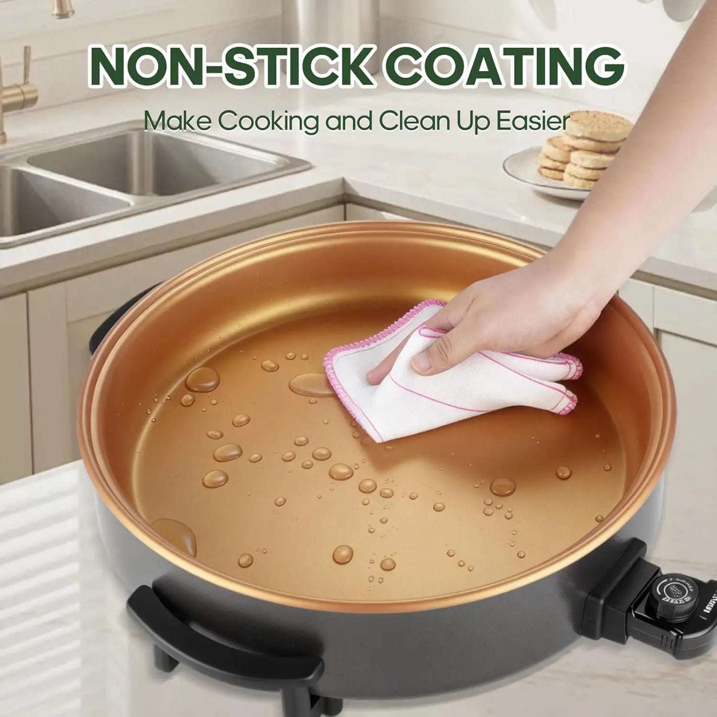 XMSJ Electric Skillet With Lid Nonstick Ceramic Temperature Control