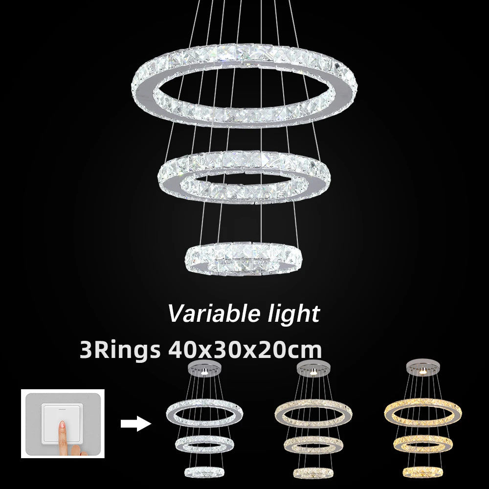 GreeLustr Adjustable Crystal Ring Led Pendant Light Fixture