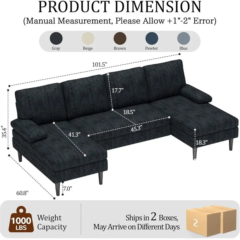 U Shaped Sectional Couch With Double Chaise Lounge