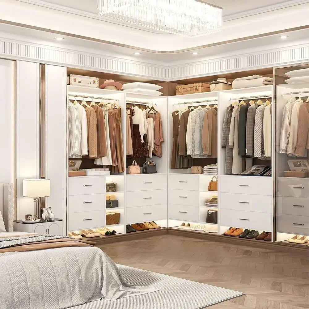 Wood Closet Organizer System With Six Drawers For Walk-In Closets