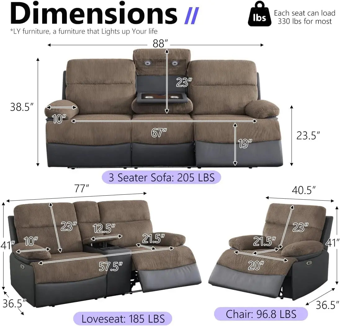 Power Recliner Loveseat With LED Lighting And Breathable Leather