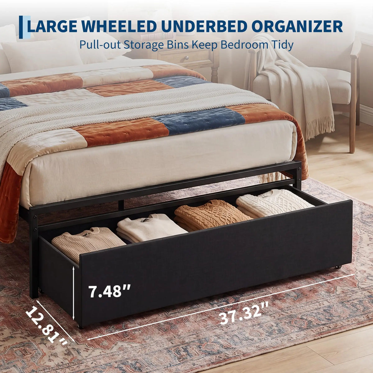 HiMISS Metal Platform Bed With Storage Drawers And Charging Station