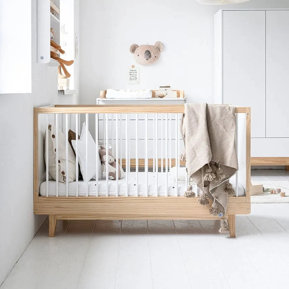 Wooden Convertible Montessori Floor Bed With Seagrass Storage Drawers
