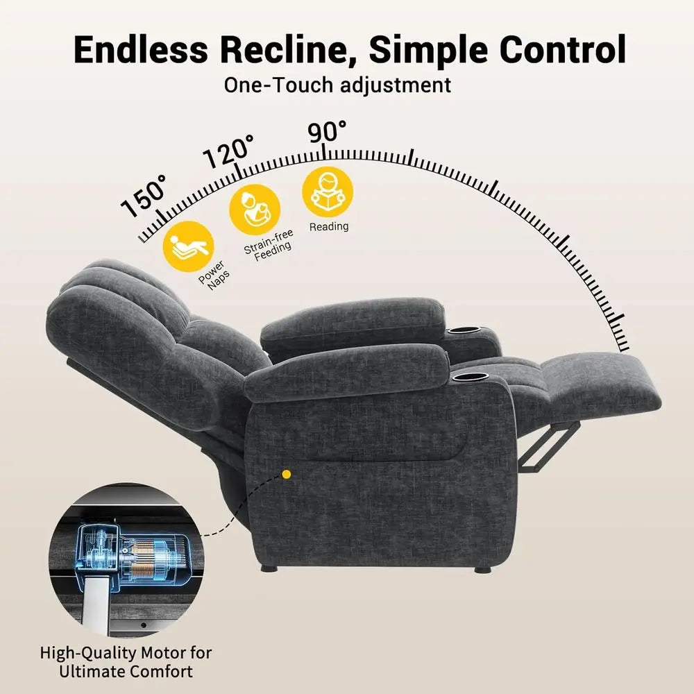 Power Recliner Chair For Adults Chenille Electric Recliner With USB