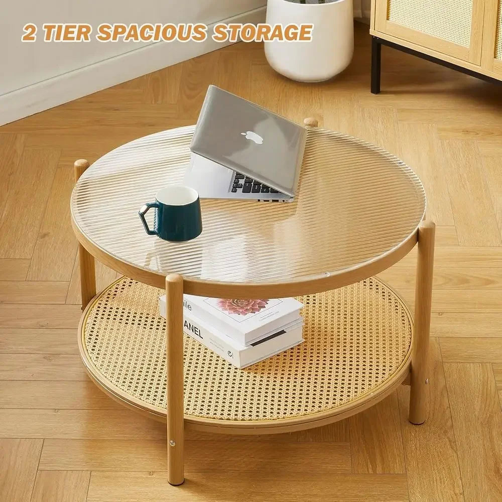 Boho Rattan Coffee Table Set Of 2 For Small Spaces