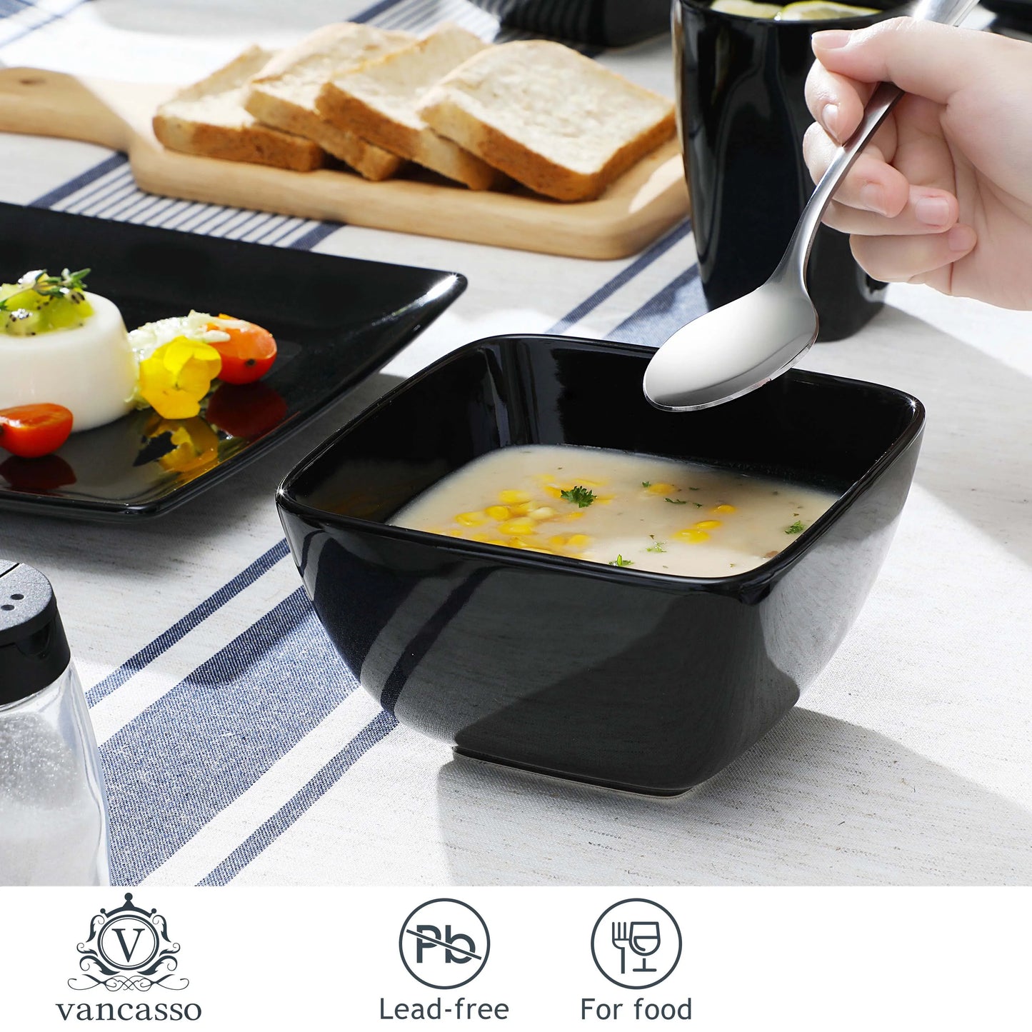 Malacasa Square Ceramic Porcelain Dinnerware Set Plates Bowls Mugs
