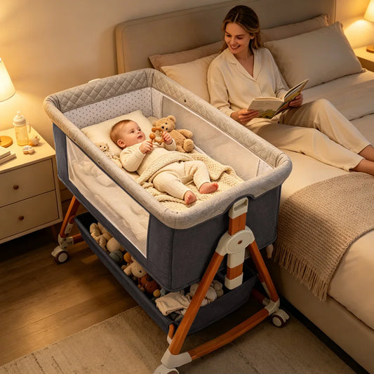 3 In 1 Baby Bassinet Crib With 6 Adjustable Heights Bedside Portable Rocking