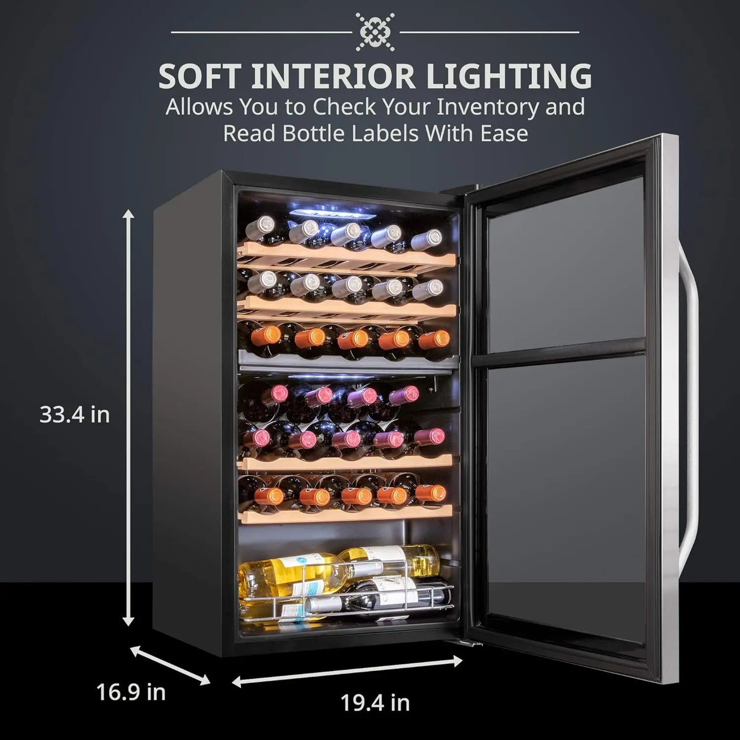 XMSJ Dual Zone Wine Cooler With Lock 41 To 64 Fahrenheit Digital Control