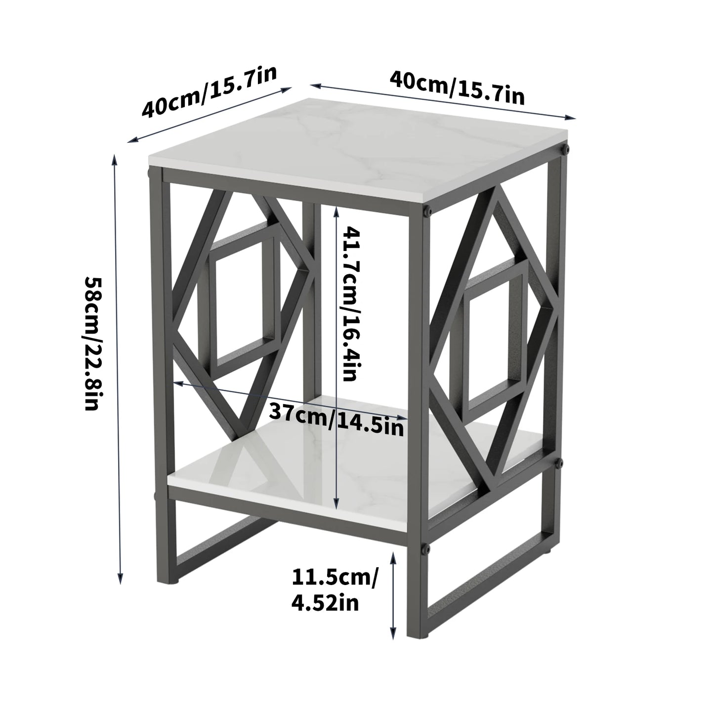 White Marble Top Side Table With Black Coated Frame