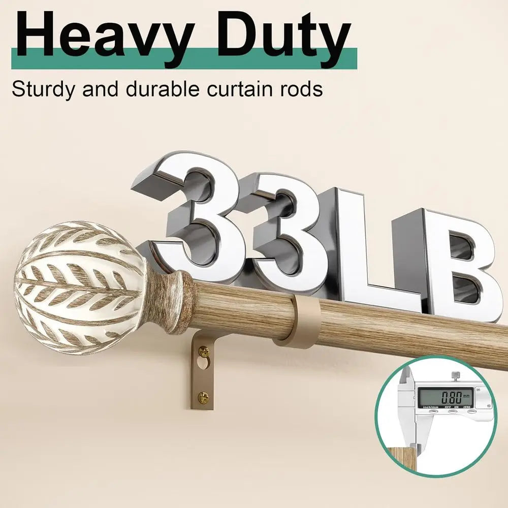 Weathered Wood Iron Curtain Rods Adjustable Heavy Duty Wall Mount