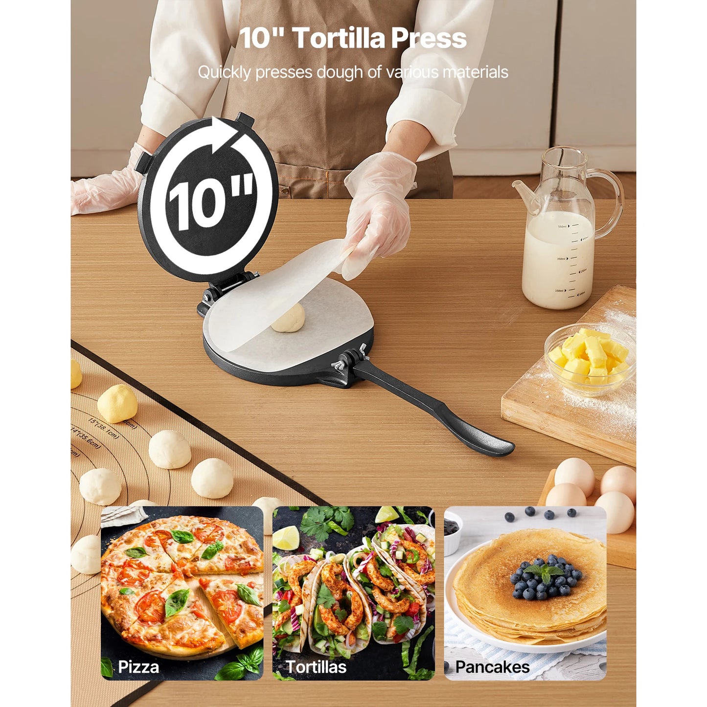 Tortilla Press Cast Iron Roti Maker With 100 Parchment Paper