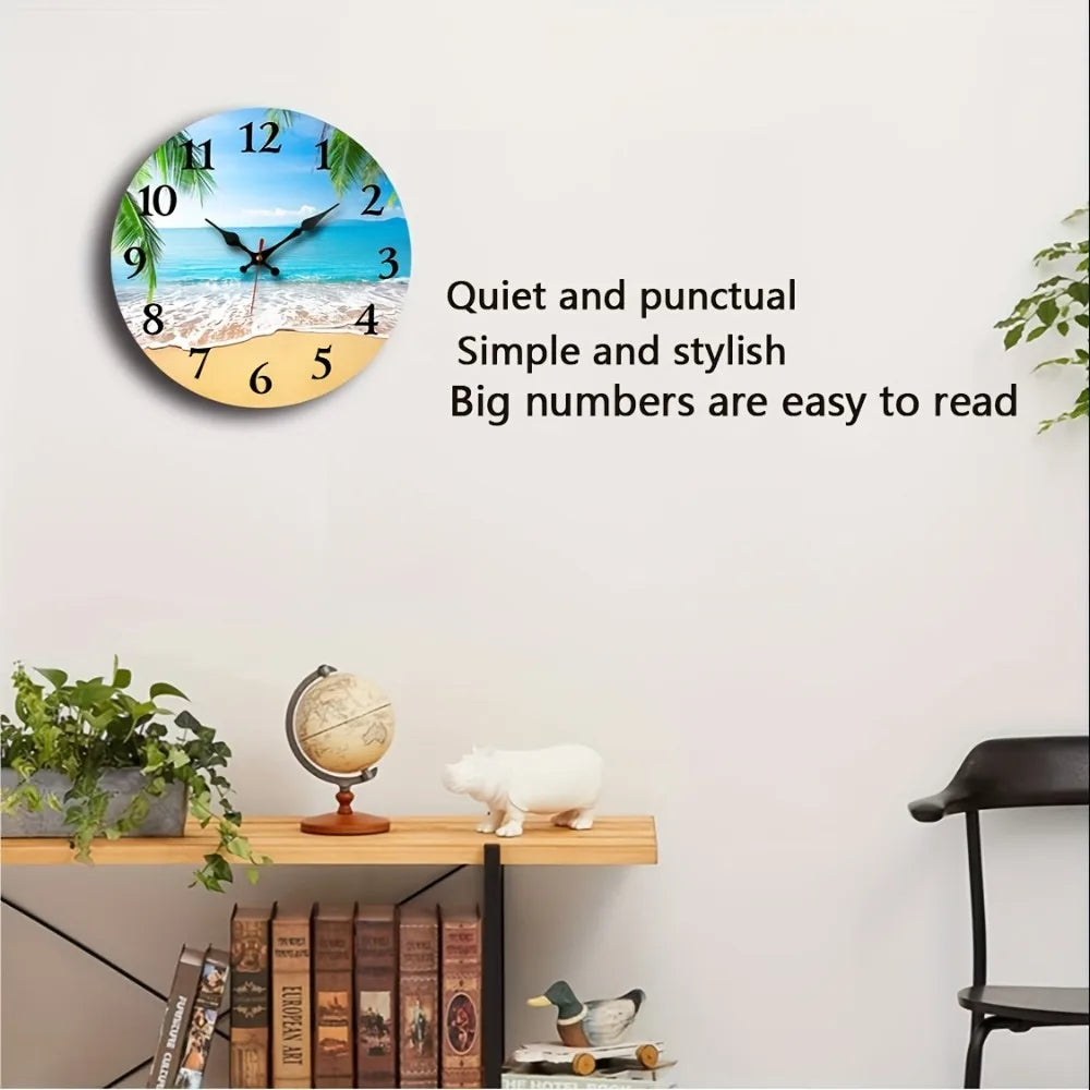 Wooden Round Wall Clock Silent Decorative Timepiece For Living Room