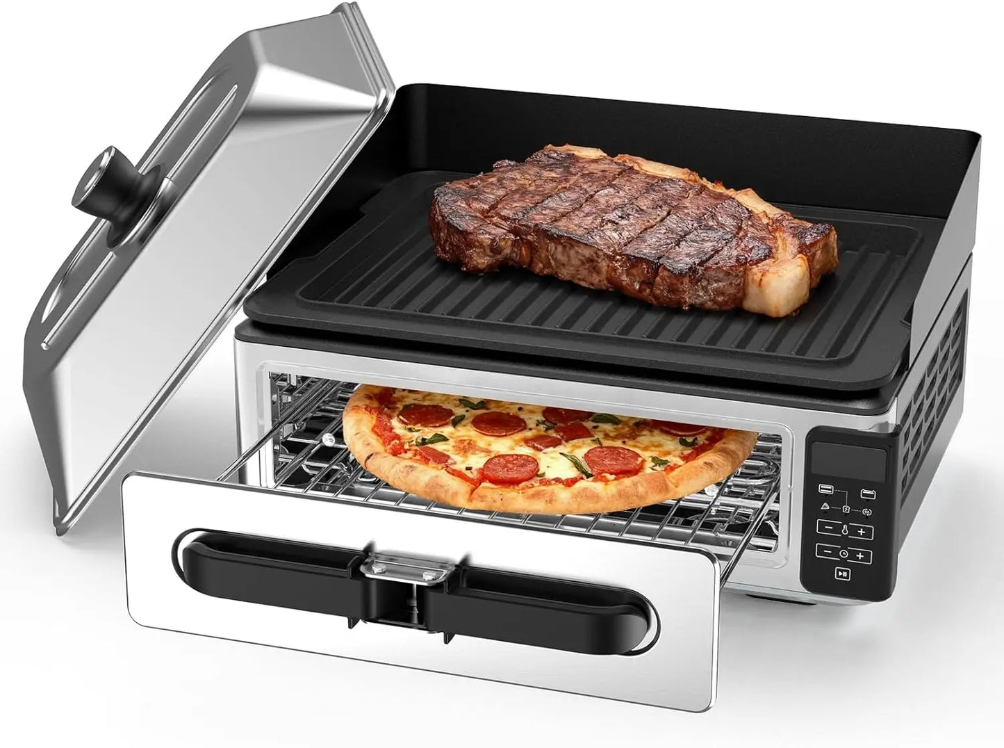 XMSJ Electric Indoor Grill Smokeless Griddle With Lid for Kitchen