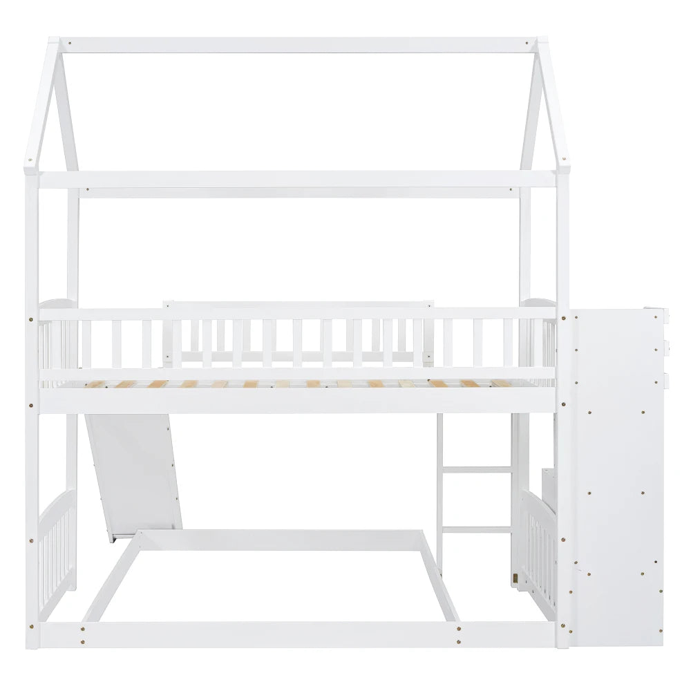 Twin Over Full House Bunk Bed With Slide Pine Frame