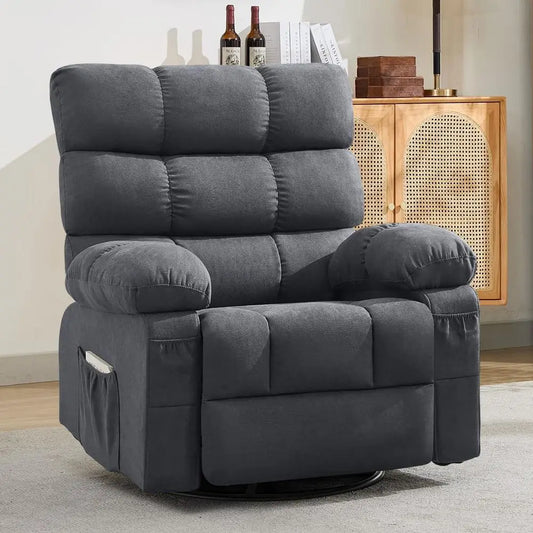 Swivel Rocker Recliner Chair or Adults, 360° Upholstered Manual Recliners or Small Spaces, Single Seat Glider Reclining Chair wi