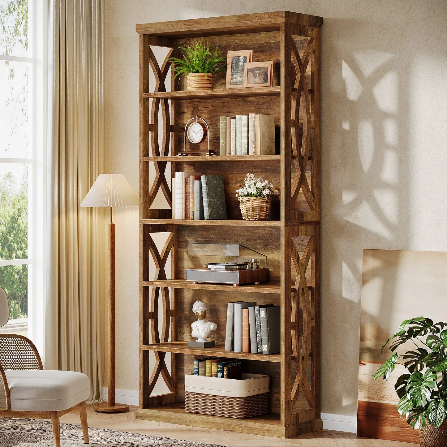Tribesigns 6 Tier Wood Freestanding Bookshelf Industrial Display