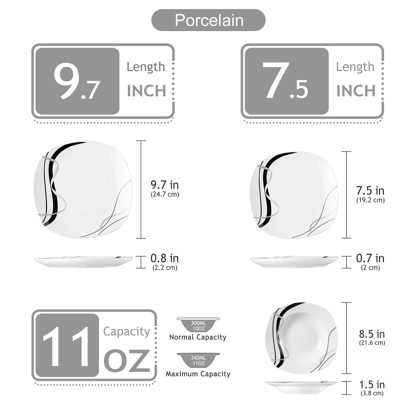 Malacasa Ceramic Line Pattern Dinner Plate Tableware Set For Dining