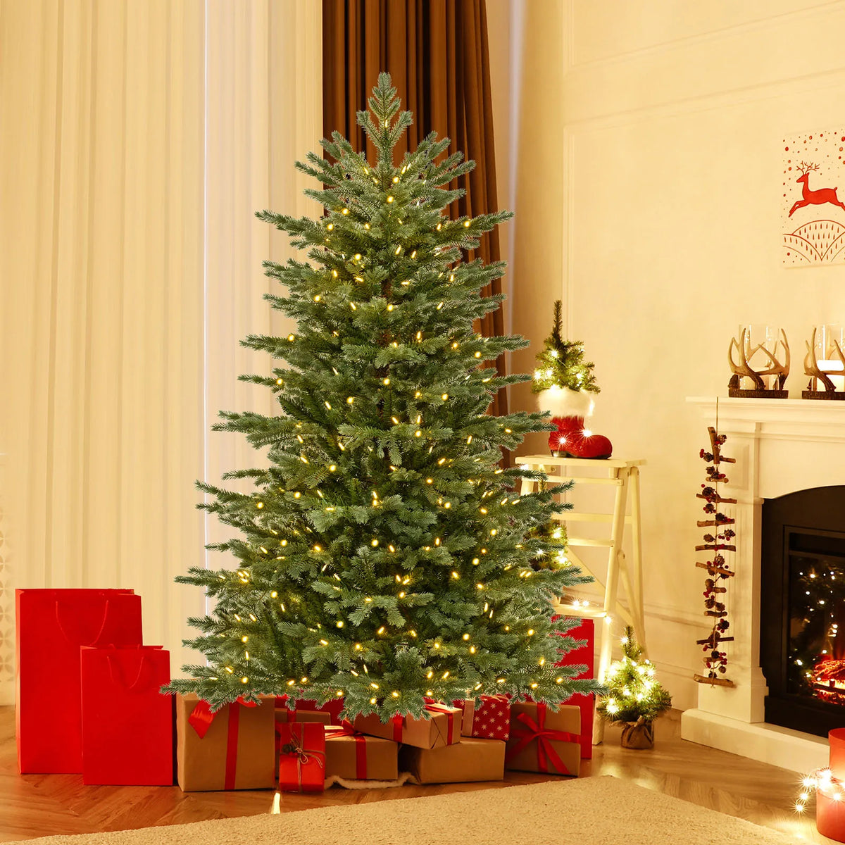 LIFEZEAL Pre Lit Artificial Christmas Tree With Hinged Spruce Branches