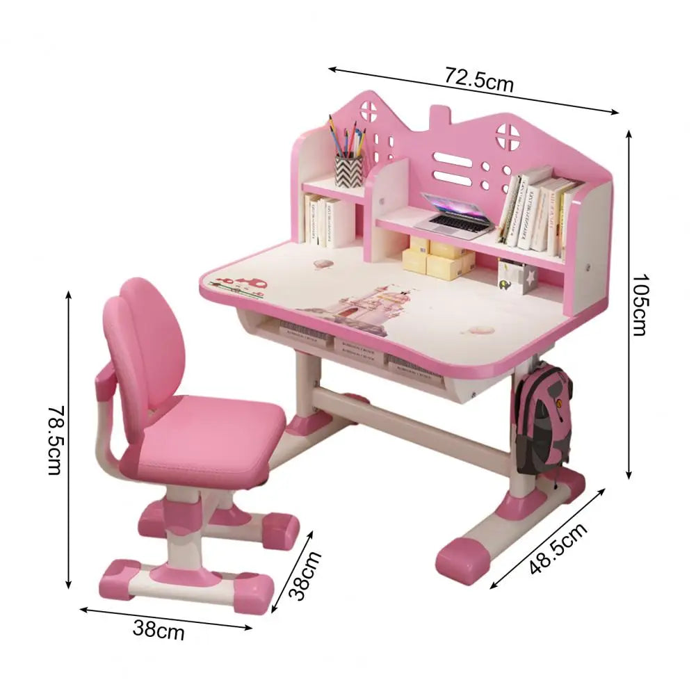 Two Piece Kids Cartoon Desk Chair Set With Bookstand