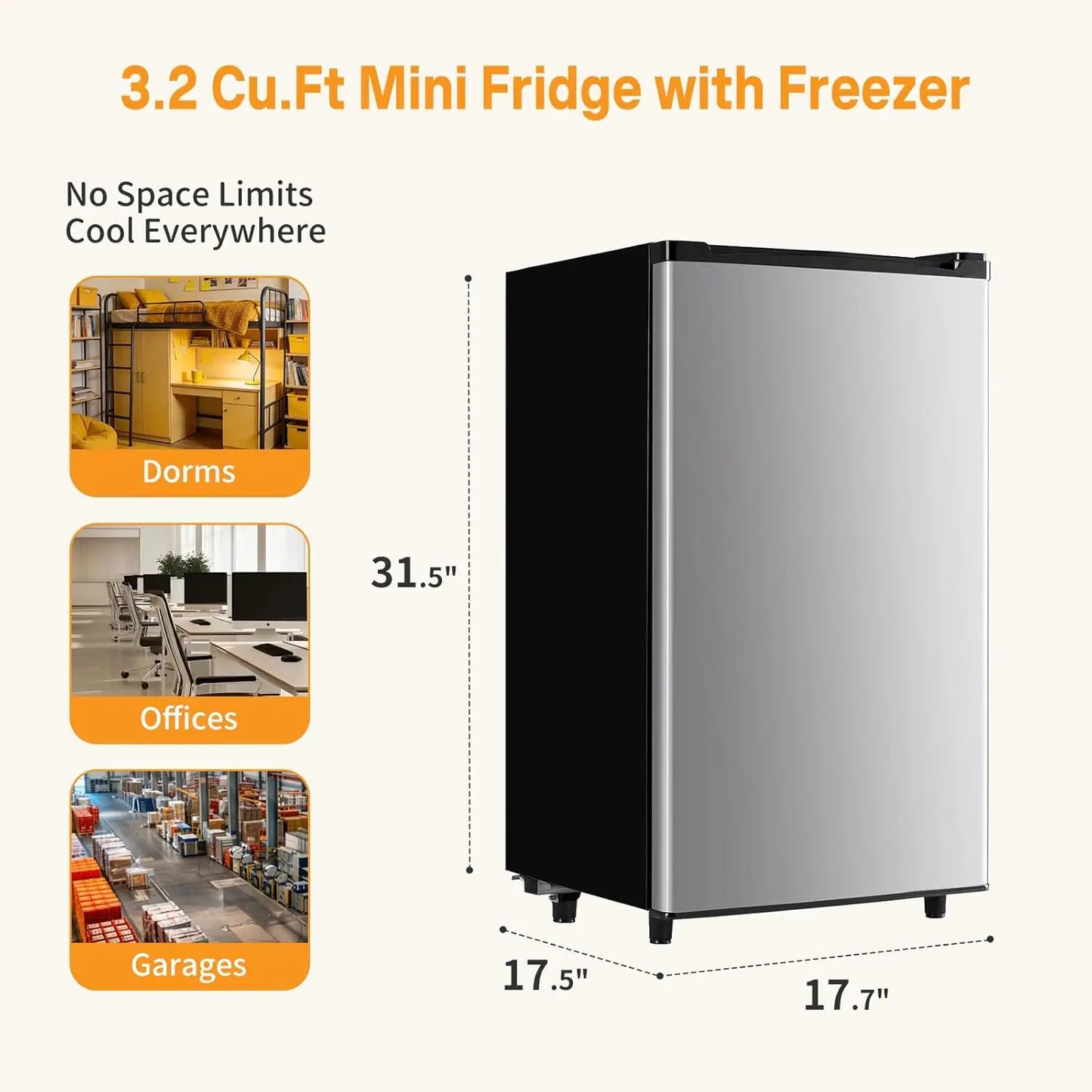 XMSJ Mini Fridge With Freezer 3.2 Cu Ft Compact Refrigerator