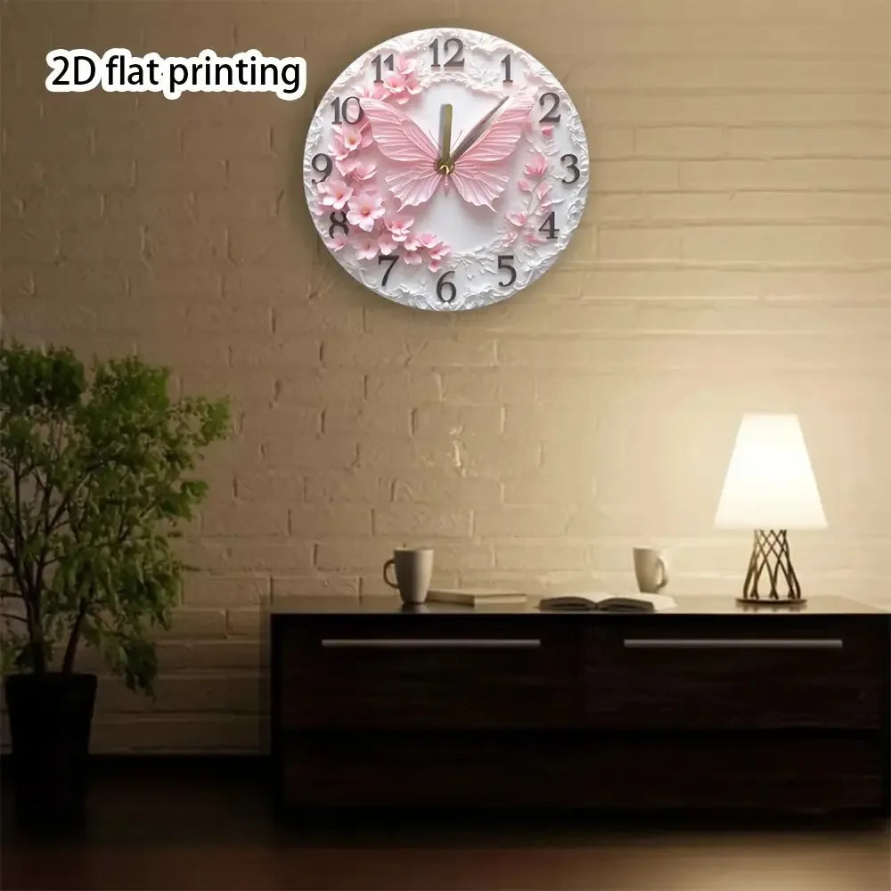XMSJ Elegant Butterfly Floral Wall Clock Silent NonTicking Battery Operated
