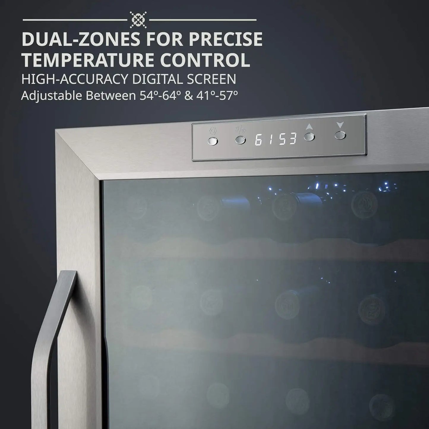 XMSJ Dual Zone Wine Cooler With Lock 41 To 64 Fahrenheit Digital Control