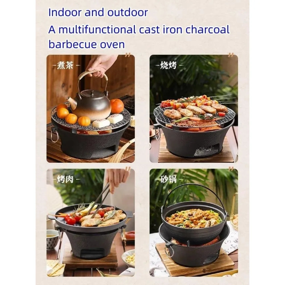 NBVCX Portable Cast Iron Mini Charcoal Grill For Camping