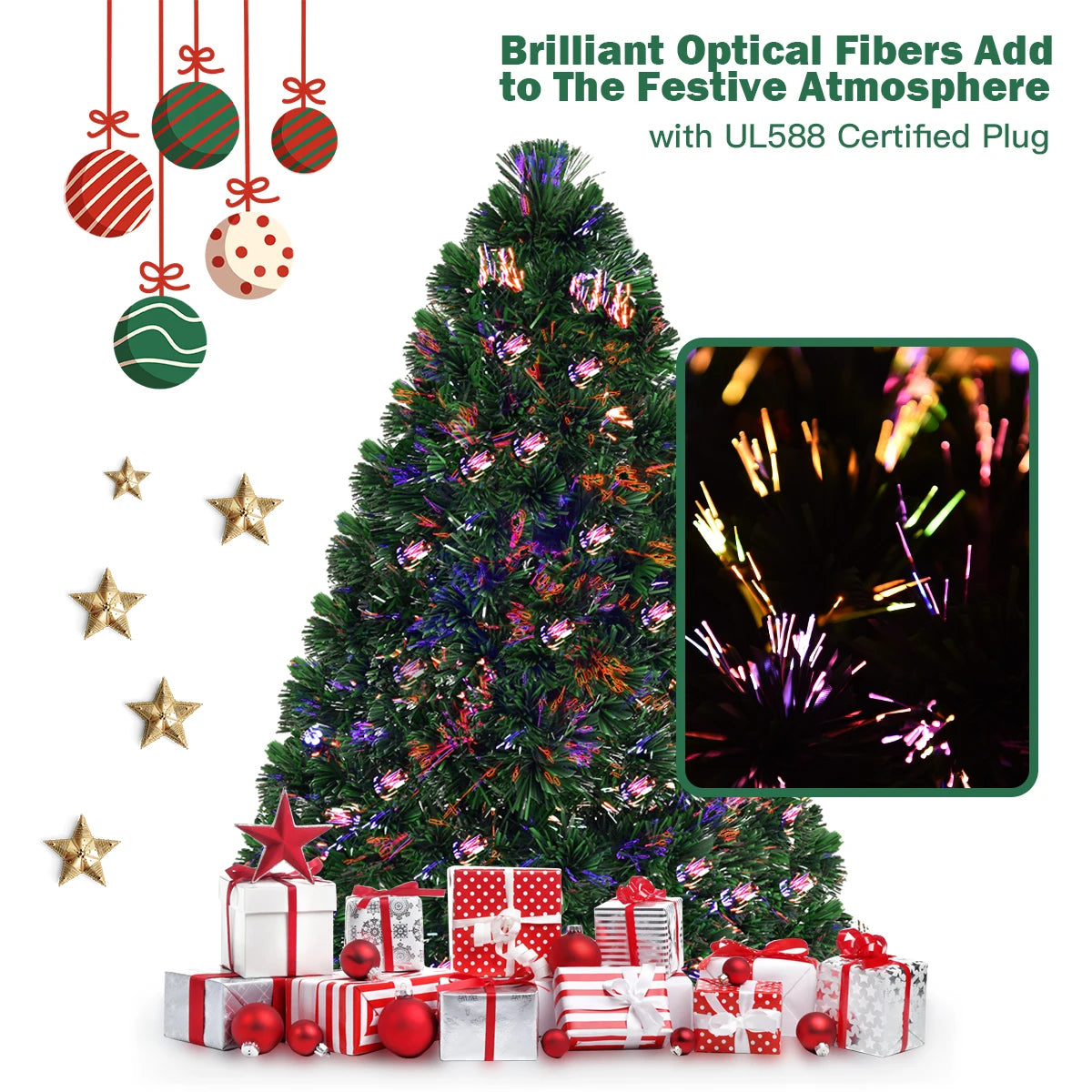 MULTIGOT Pre Lit Fiber Optic Artificial Christmas Tree With Stand