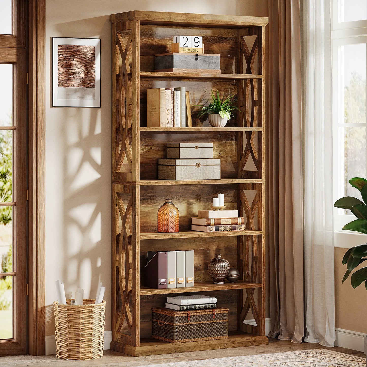 Tribesigns 6 Tier Wood Freestanding Bookshelf Industrial Display