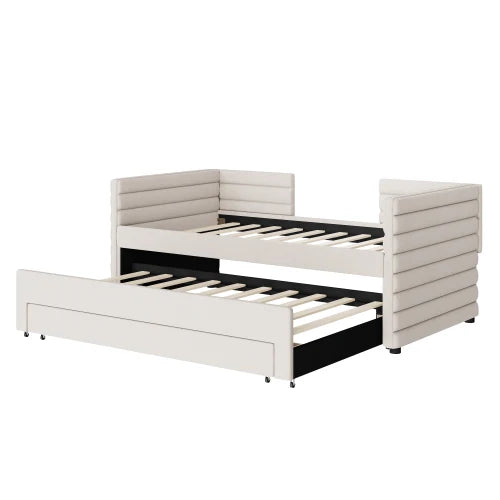 Modern Upholstered Daybed With Trundle And Three Storage Drawers