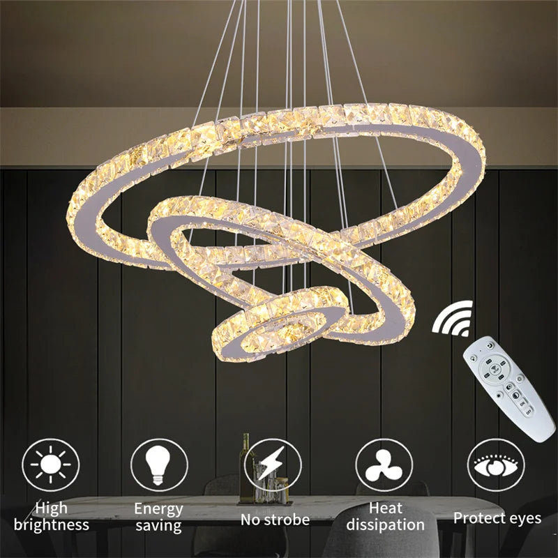 GreeLustr Modern Crystal Ring Chandelier For Dining Room Lighting