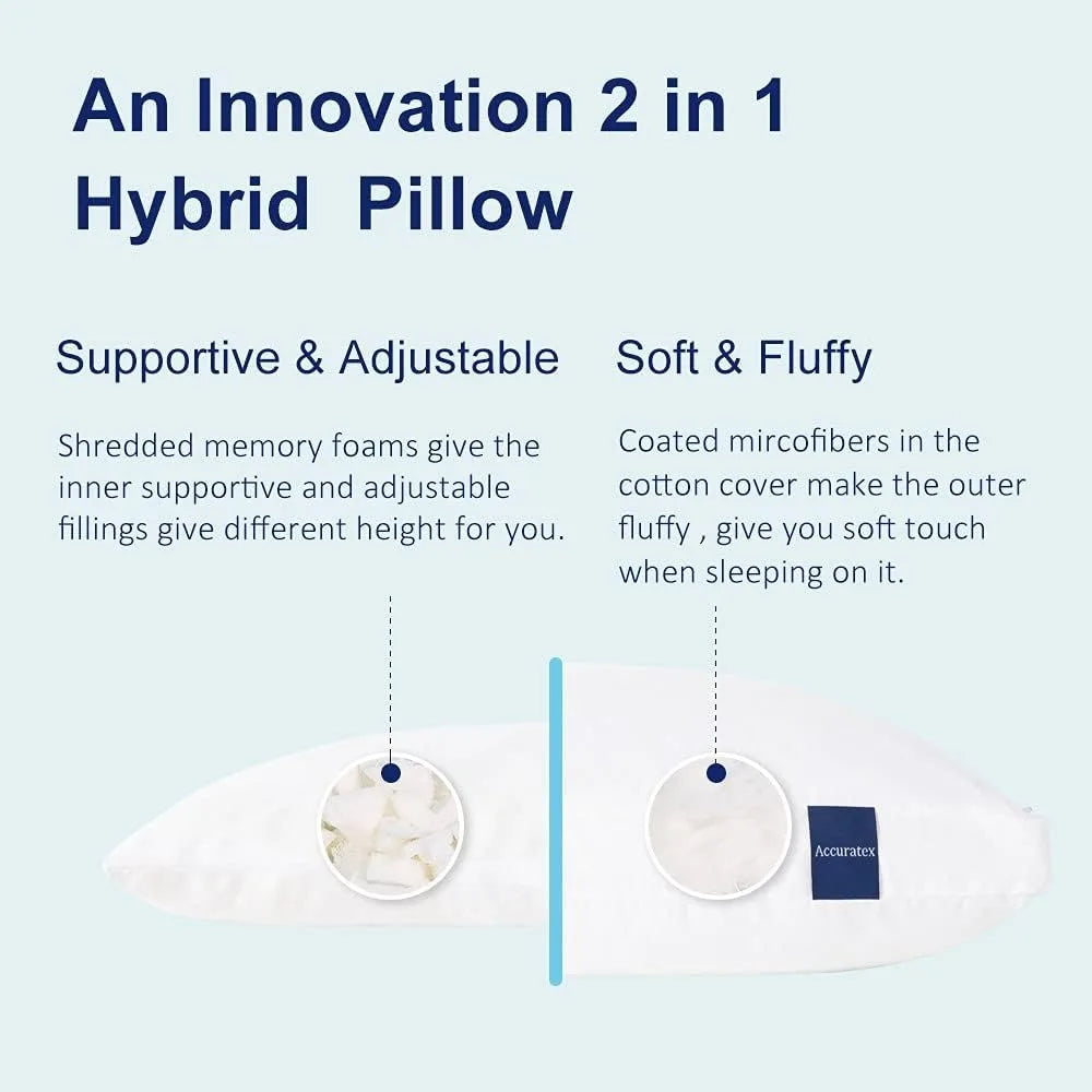 Pillows Set of 2 Hybrid Shredded Memory Foam Adjustable Loft